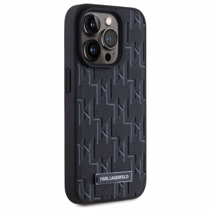 Karl Lagerfeld Odinė monograma Metalinis logotipas Magnetinis dėklas telefonui iPhone 15 Pro - juodas