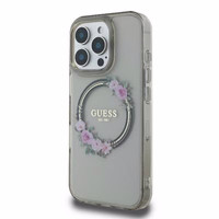 Guess IML Flowers Wreath Magnētinis dėklas telefonui iPhone 16 Pro - juodas