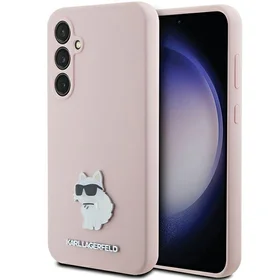 Karl Lagerfeld silikoninis Choupette Metal Pin dėklas telefonui Samsung Galaxy S23 FE - rožinis