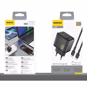 Dudao A28C 45W GaN sieninis įkroviklis + USB-C kabelis - juodas