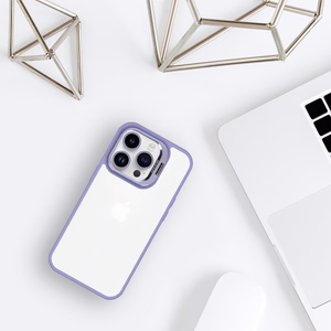 Tel Protect Dėklas telefonui su stovu + kameros stiklas Iphone 15 Plus šviesiai violetinė