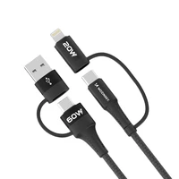 Wozinsky WNBAA 4in1 kabelis 2x USB-C 1x USB-A 1x Lightning 60W 1 m - juodas