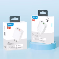 Rock sieninis įkroviklis T43 - USB + Type C - QC 3.0 PD 20W 3A baltas