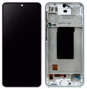 Ekranas Samsung A376 A37 5G su lietimui jautriu stikliuku ir rėmeliu White originalus (service pack)