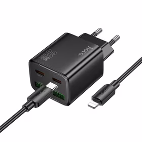 Įkroviklis telefonui Hoco 2 x USB C + 2 x USB A QC3.0 PD 3A 20W + kabelis USB C į Lightning N55 juodas