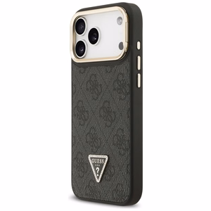 Guess 4G PU trikampio logotipo ir stovo magnetinis dėklas telefonui iPhone 17 Pro Max - juodas