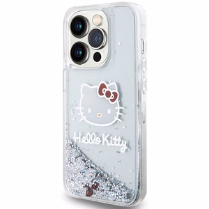 Hello Kitty Liquid Glitter Charms Kitty Head dėklas telefonui iPhone 15 Pro - sidabrinė