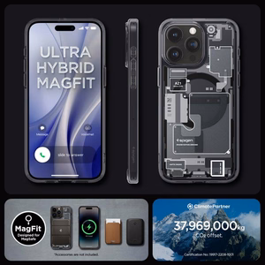 Spigen Ultra Hybrid Mag Dėklas telefonui su MagSafe iPhone 15 Pro - tamsiai pilkas (Zero One Pattern)