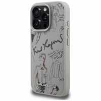 Karl Lagerfeld Grained Pattern & Logo MagSafe Dėklas for iPhone 16 Pro - pilkas