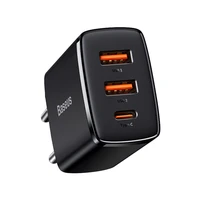 Įkroviklis Baseus Compact Quick Charger, 2xUSB, USB-C, PD, 3A, 30W (juodas)