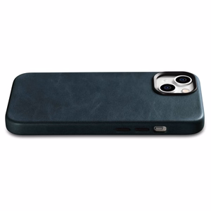 iCarer Oil Wax Premium odinis dėklas iPhone 14 Plus Magnetinis odinis dėklas su MagSafe Tamsiai mėlynas (WMI14220703-BU)