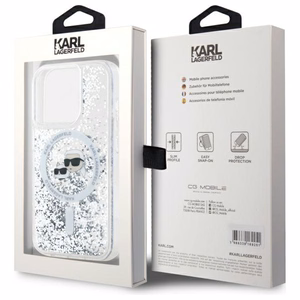 Karl Lagerfeld Skysti blizgučiai Karl & Choupette Head Magnetinis dėklas telefonui iPhone 15 Pro Max - skaidrus