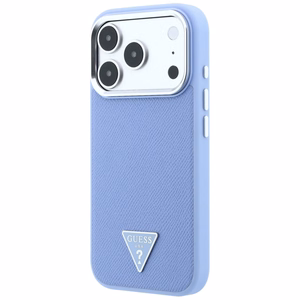 Guess Grained Triangle Logo dėklas, skirtas iPhone 18 Pro / 17 Pro, suderinamas su MagSafe – mėlynas