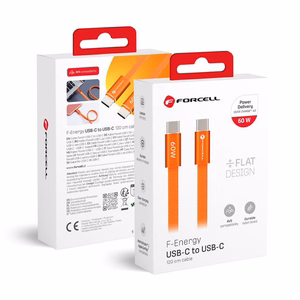 Laidas USB C į USB C Forcell F-Energy QC4.0 PD 3A 60W Cafule Flat 1,2 m CCFN23 oranžinis