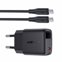 Acefast A113 GaN PD 20W USB-C tinklo įkroviklis su ekranu ir USB-C laidu - juodas