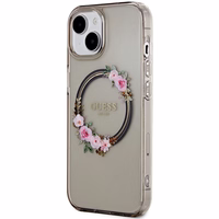 Guess IML Flowers Wreath MagSafe dėklas telefonui iPhone 15 / 14 / 13 - juodas
