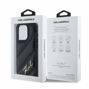 Karl Lagerfeld Diagonal Quilted Script dėklas telefonui iPhone 15 Pro - juodas
