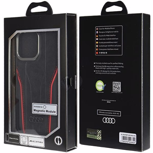 Audi Natūralios odos dėklas su MagSafe iPhone 14 Pro Max - juodas ir raudonas