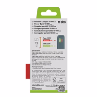 Išorinė baterija SBS 10000 mAh 20W su įmontuotu USB-C kabeliu ir skaitmenine indikacija - pilka