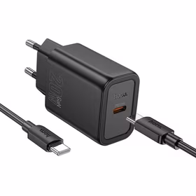 Įkroviklis telefonui Hoco USB C QC PD 20W + kabelis USB C į USB C N60 juodas