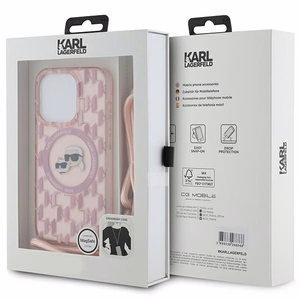 Karl Lagerfeld IML Crossbody Monogram Karl & Choupette Head Magnetinis dėklas iPhone 15 Pro - rožinis