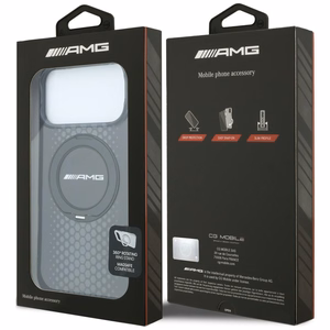 Mercedes AMG IML Double Layer Urban Line dėklas, skirtas iPhone 18 Pro Max / 17 Pro Max, su žiedu-stovu, suderinamas su MagSafe – juodas