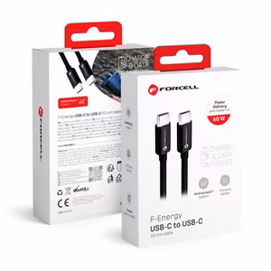 Kabelis FORCELL F-ENERGY C338 Type C į Type C PD QC4.0 3A 60W 0,5 m juodas