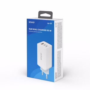 SAVIO LA-07 GaN 65W tinklo įkroviklis, USB, QC4.0+, PD 3.0, baltas