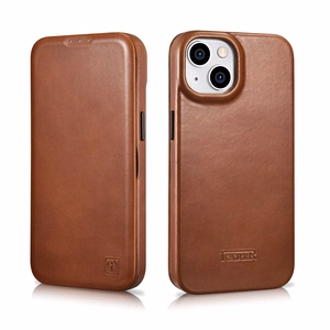 iCarer CE Oil Wax Premium odinis folio dėklas iPhone 14 Plus Magnetinis atverčiamas dėklas su MagSafe Rudas (AKI14220707-BN)