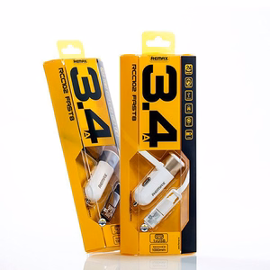 REMAX automobilinis įkroviklis RCC-102 - USB - 3,4A su 2 in 1 kabeliu Micro USB, Lightning sidabrinis