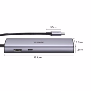 Ugreen CM512 15598 6in1 šakotuvas USB-C - 3x USB-A 3.0 / HDMI / RJ45 / USB-C PD - pilkas