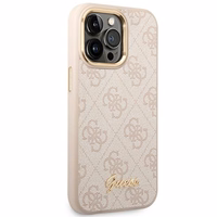 Guess 4G Vintage Gold Logo dėklas iPhone 14 Pro Max - rožinis