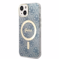 Rinkinys Guess GUBPP14MH4EACSB dėklas + įkroviklis iPhone 14 Plus 6.7" mėlynas/mėlynas kietas dėklas 4G Print Magnetinis