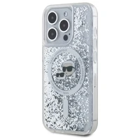 Karl Lagerfeld Skysti blizgučiai Karl & Choupette Head Magnetinis dėklas telefonui iPhone 15 Pro - skaidrus
