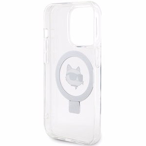 Karl Lagerfeld KLHMP15LHMRSCHH iPhone 15 Pro 6.1" baltas/baltas kietas dėklas su žiediniu stovu Choupette Galva Magnetinis