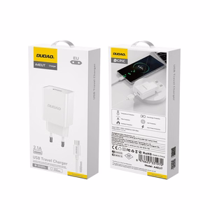 Dudao A4EU USB-A 2.1A sieninis įkroviklis - baltas + USB-A - USB-C kabelis