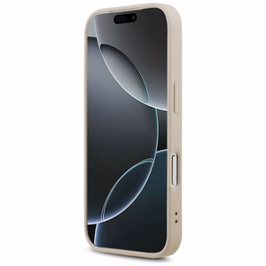 Guess Leather 4G Triangle Strass MagSafe dėklas iPhone 18 Pro / 17 Pro – rožinis