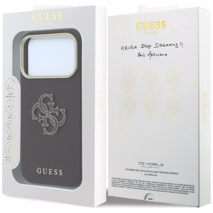 Guess Grained & Big Resin Logo dėklas, skirtas iPhone 18 Pro / 17 Pro – juodas