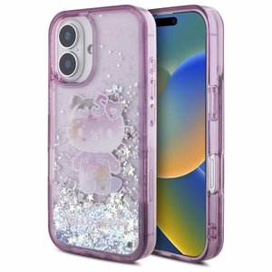 Hello Kitty Liquid Glitter 50 metų jubiliejaus vakarėlio dėklas telefonui iPhone 16 - violetinis