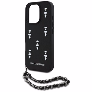 Karl Lagerfeld Saffiano Crystals su grandine dėklas telefonui iPhone 16 Pro - juodas