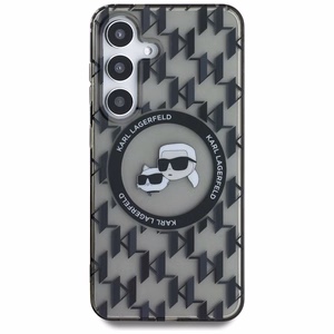 Dėklas Karl Lagerfeld Mygtukas Karl&Choupette Galvos Ant KL Raštas Magnetinis Samsung Galaxy S25 juoda