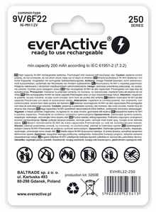 Аккумуляторы everActive Ni-MH 6F22 9V 250mAh Silver Line