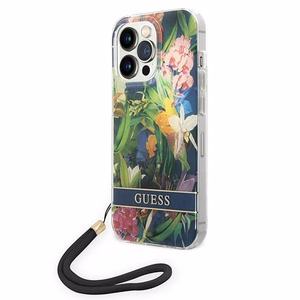 Guess GUOHCP14LHFLSB iPhone 14 Pro 6.1 "mėlynas / mėlynas kietas dėklas Gėlių Dirželis