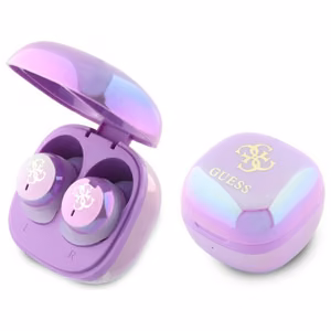 Наушники Guess 4G Printed Logo Bluetooth TWS + зарядная станция - фиолетовые