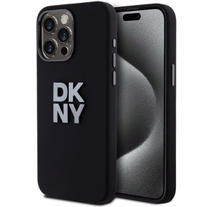 DKNY Skystas silikoninis metalinis logotipas dėklas telefonui iPhone 15 Pro Max - juodas