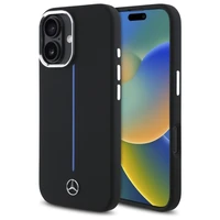 Mercedes silikoninis mėlyna juosta Magnetinis dėklas telefonui iPhone 16 - juodas