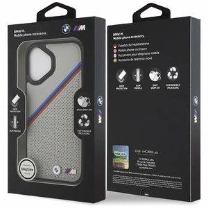 BMW M Tricolor Metal Logo MagSafe dėklas telefonui iPhone 17 - pilkas