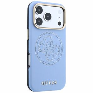 Guess Perforated 4G Gold Logo MagSafe dėklas, skirtas iPhone 18 Pro / 17 Pro – spalva: šviesiai mėlyna