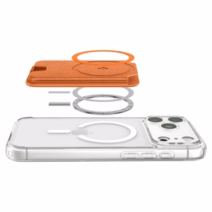 Spigen Valentinus MagFit+ magnetinis „MagSafe“ kortelių dėklas telefonui – oranžinis