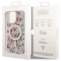 Guess GUHMP14XHCFWST iPhone 14 Pro Max 6.7" skaidrus kietas dėklas Flower Magnetinis